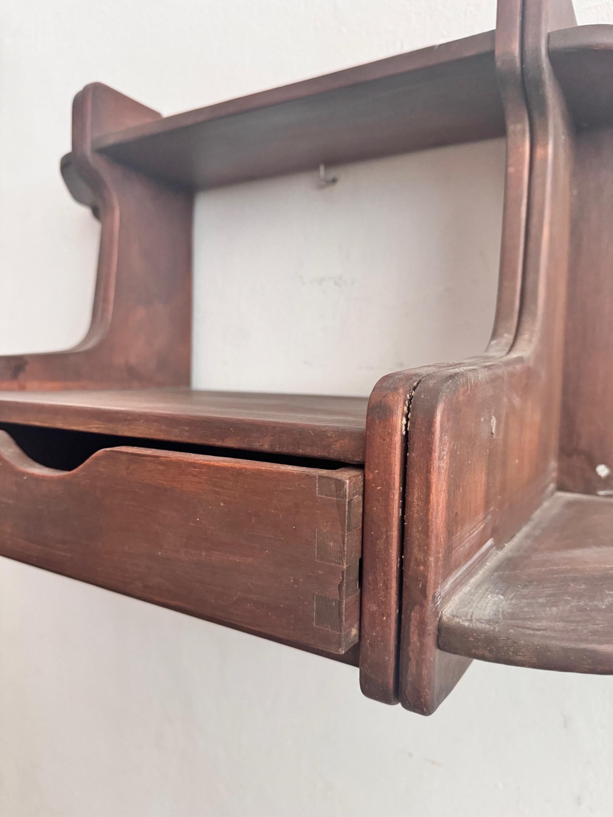 Mid 20th Century Rustic Wood Wall Shelve Unit For Sale 6