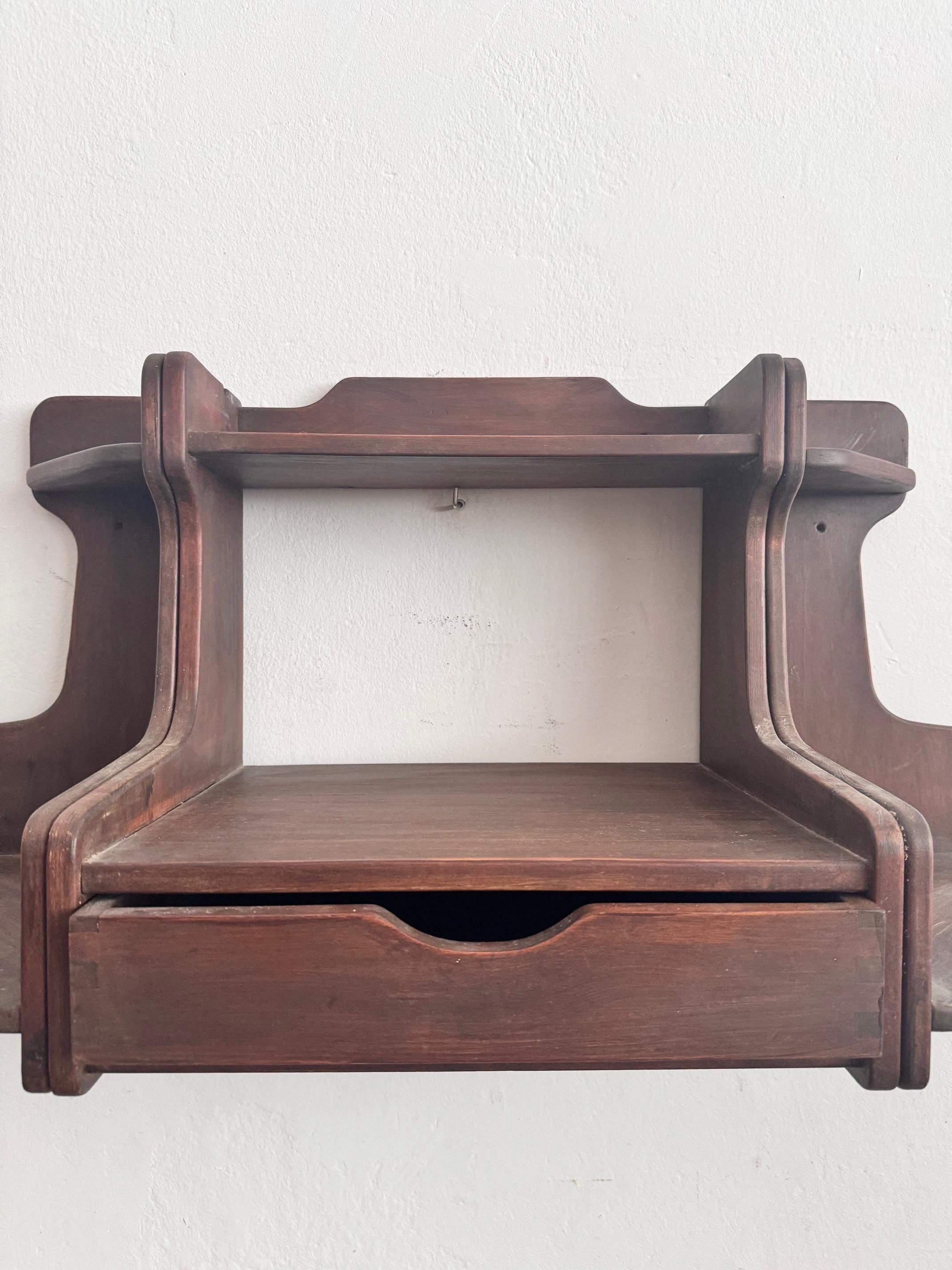 Mid 20th Century Rustic Wood Wall Shelve Unit For Sale 8
