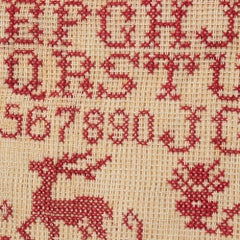 Vintage 20th Century Red and White Cross-Stitch Sampler with Alphabet & Numbers