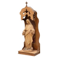 Large Traditional Figure of a Virgin in a Wood Niche, circa 1950