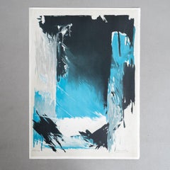 Lithographie abstraite aux tons bleus, vers 1990