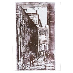 Mid Century Modern Linocut Print, Original Paper Artwork from Spain