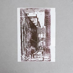 Mid Century Modern Linocut Print, Original Paper Artwork from Spain