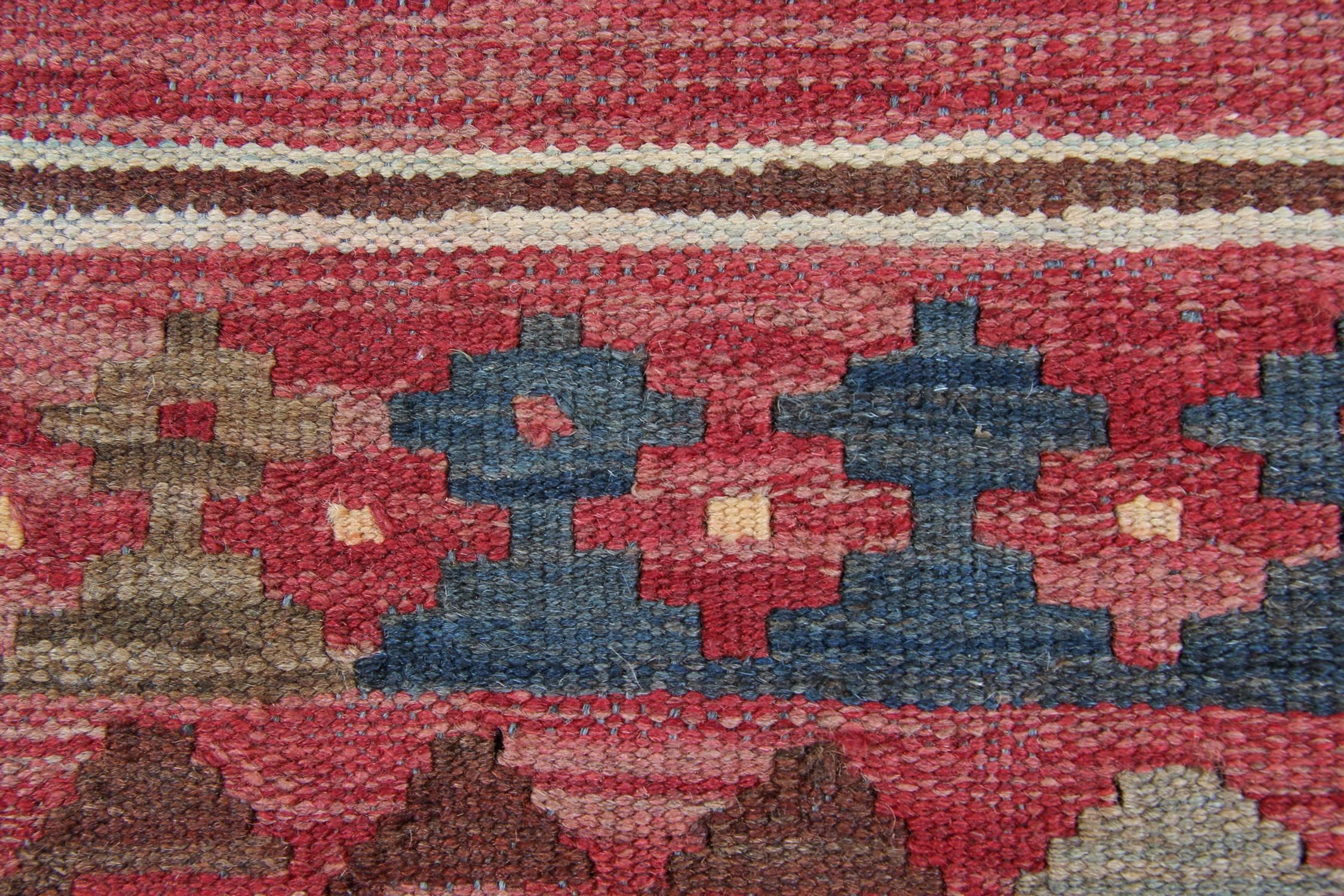 Woven Afghan Kilim Rug with Geometric Design