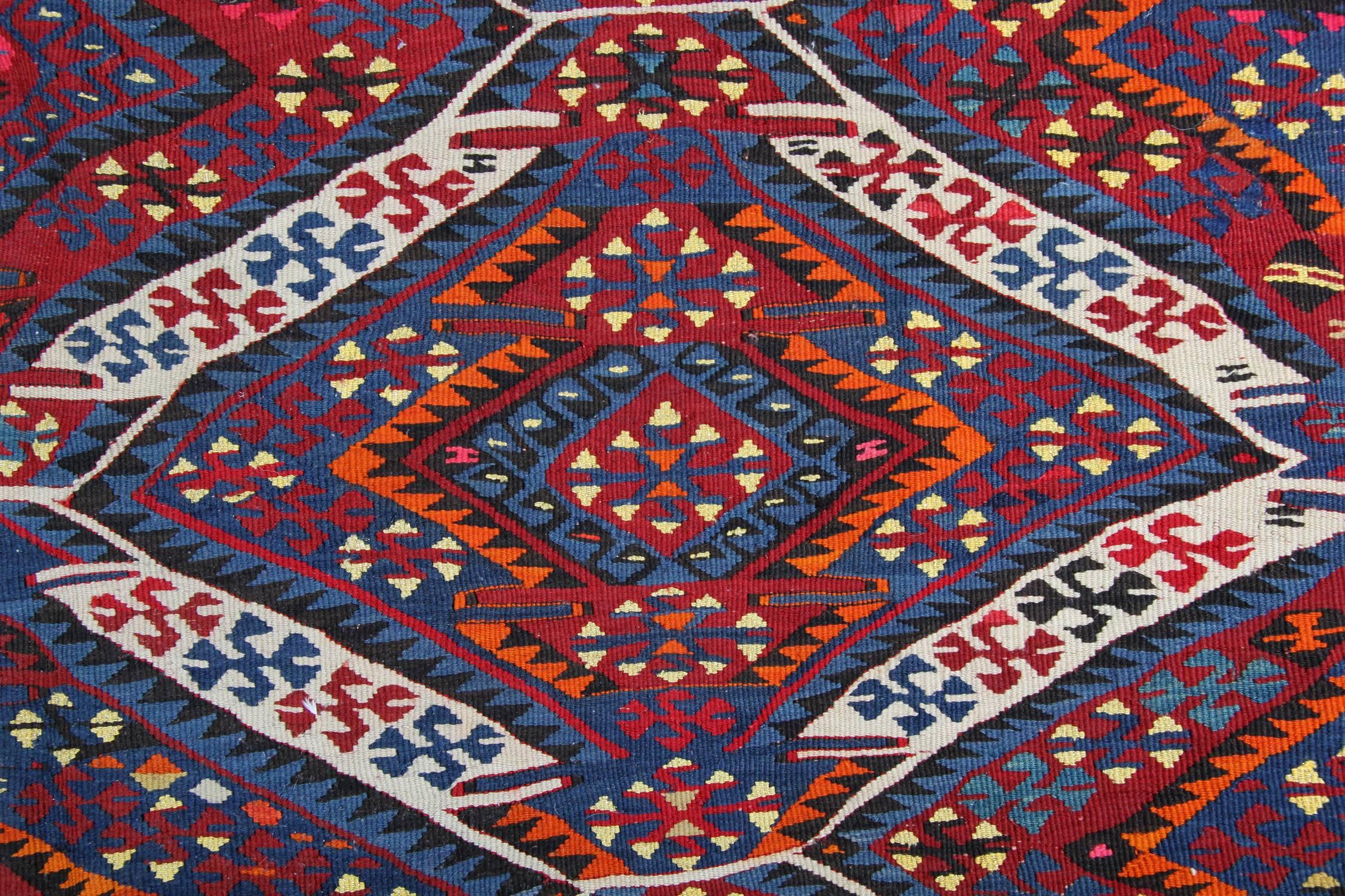Hand-Knotted Oriental Antique Rug Turkish Kilim Rug Golden Metal Wool, Handmade Carpet  For Sale