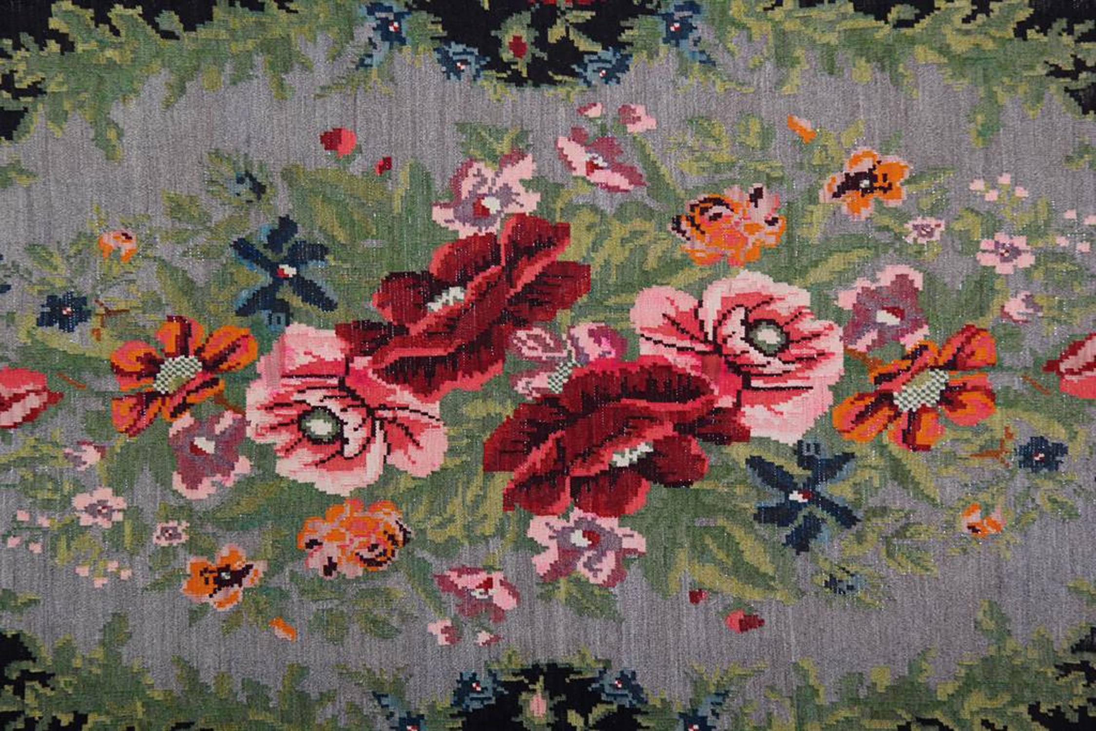 Caucasian Floral Antique Rug, Handmade Carpet, Oriental Flat weave Moldovian Kilim Rug
