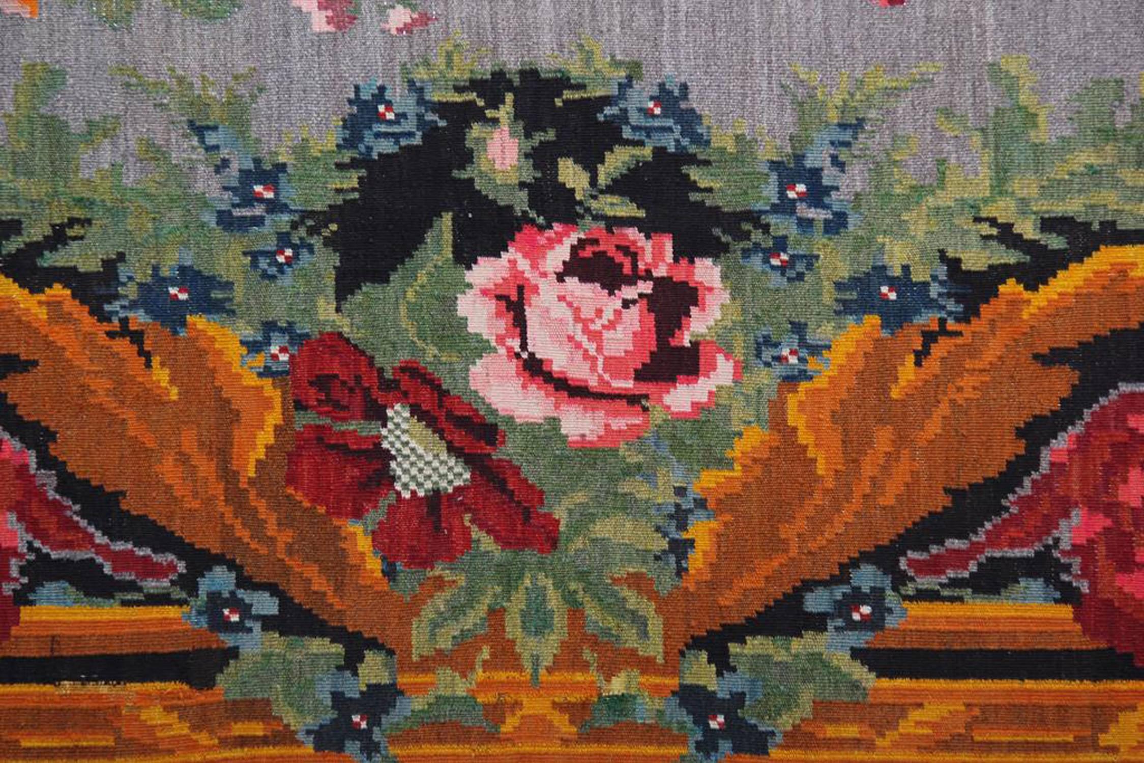 Vegetable Dyed Floral Antique Rug, Handmade Carpet, Oriental Flat weave Moldovian Kilim Rug