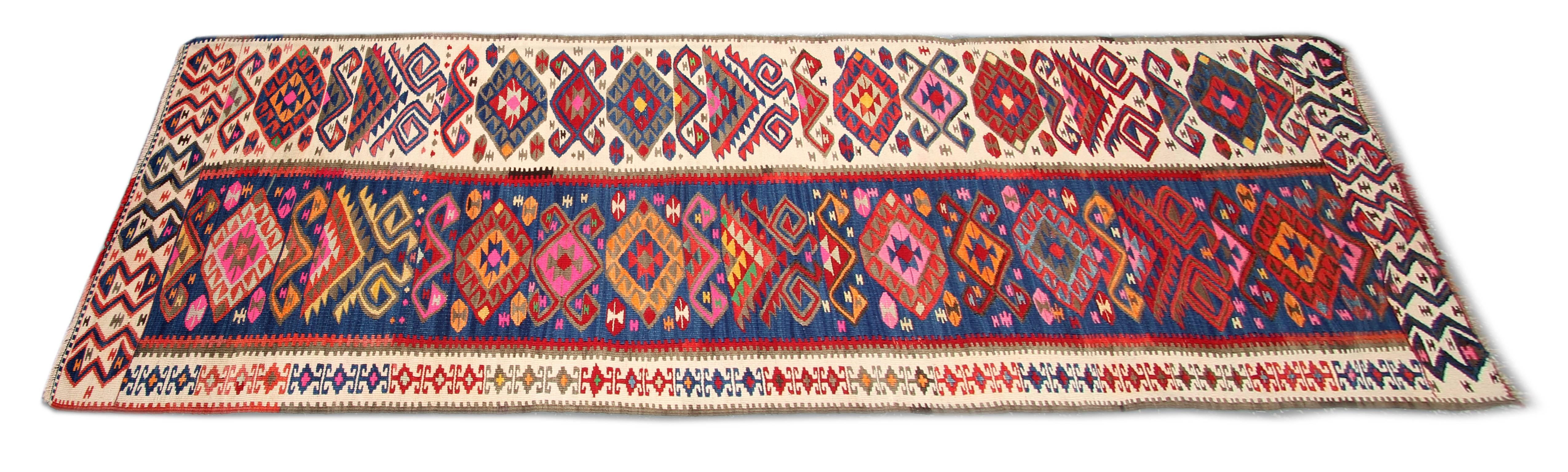 This Turkish Kilim rug is from the area which is call Aydin. Aydin's location near the Mediterranean ensures its importance as a center for trade. Unfortunately, Aydin today is an agricultural area where weaving has ceased.