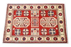 Small Kazak Rugs, Geometric Carpet Red Door Mat Primitive Rustic Rug 65x93cm