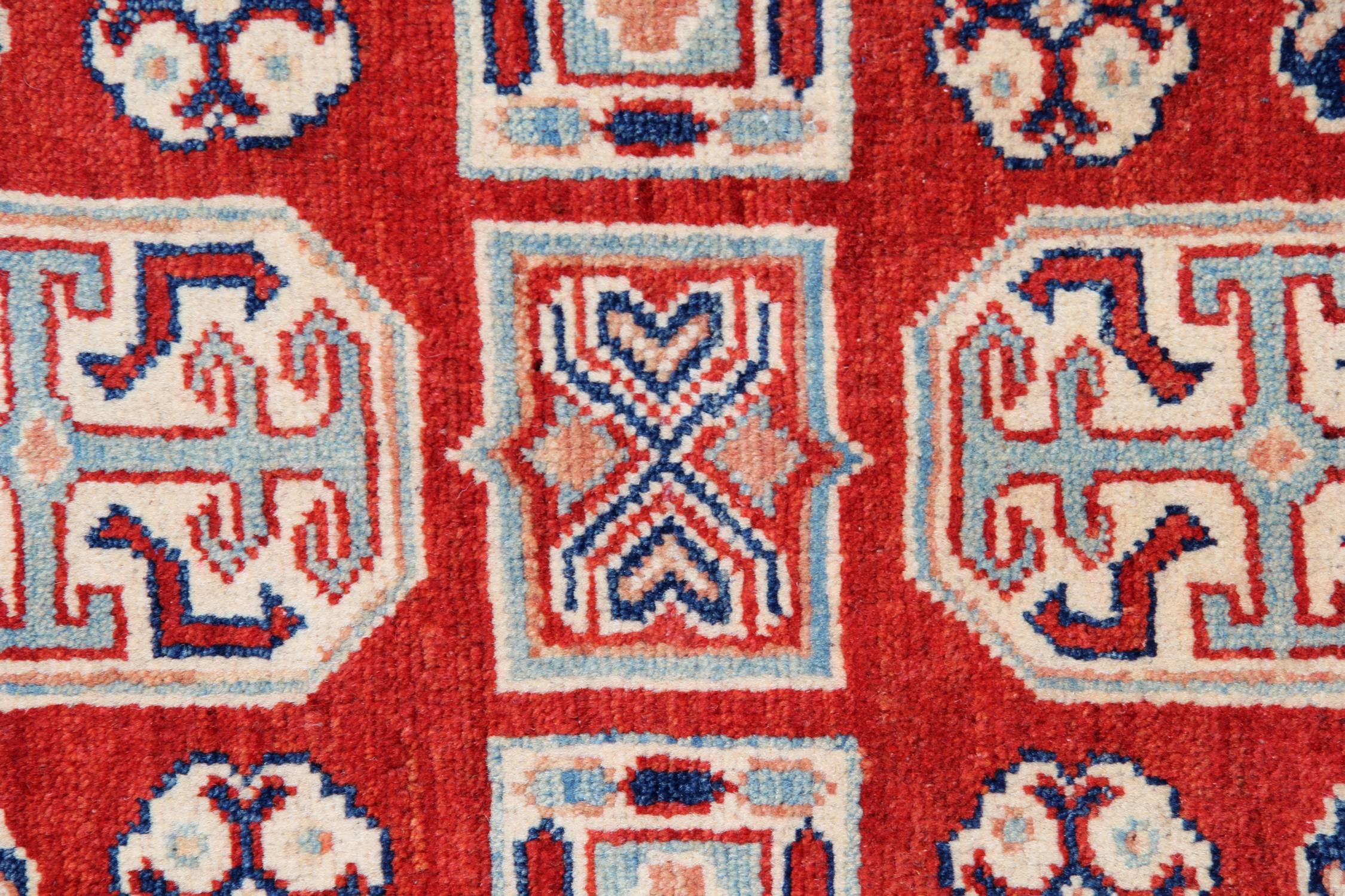 Afghan Small Kazak Rugs, Geometric Carpet Red Door Mat Primitive Rustic Rug 65x93cm  For Sale