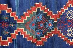 Antique Rugs Blue Caucasian Kazak Rugs, Geometric Carpet Livingroom Rug