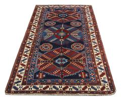 Antique Rugs Caucasian Kazak Rug, Handmade Carpet Blue Oriental Rug for Sale