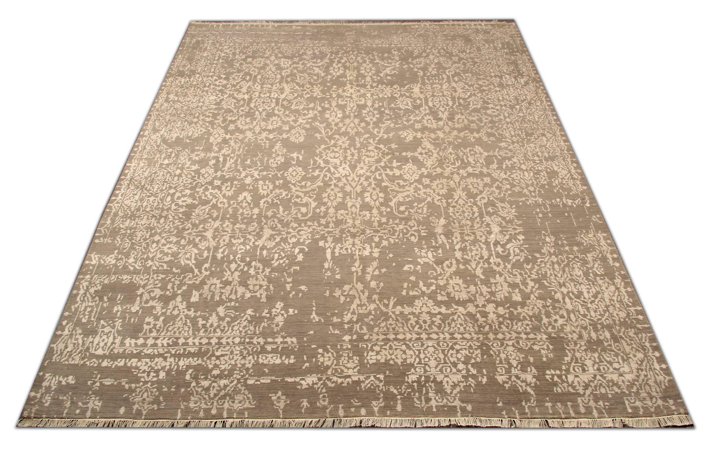 This handmade carpet oriental rug has an inherently sophisticated quality, from adding texture to monochromatic interiors to keeping the overall design scheme controlled instead of wild. A transitional brown- grey rug like this one has the power to