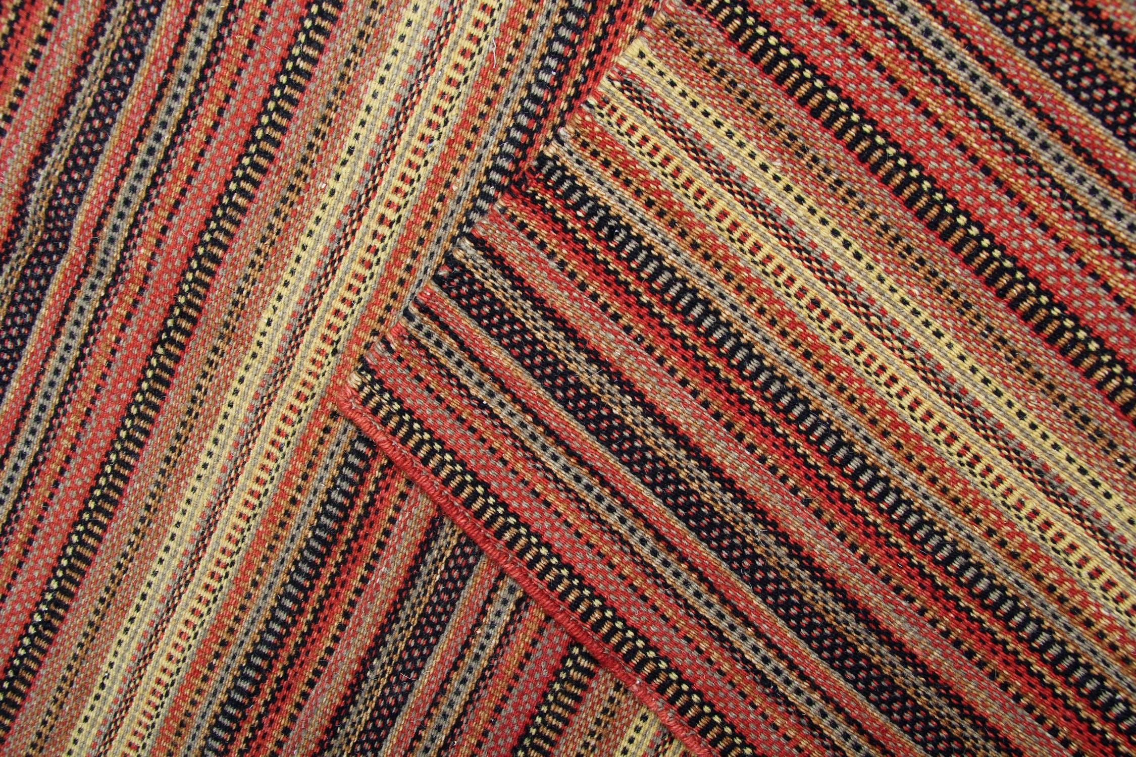 Indian Modern Striped Kilim Rug Transitional Area Rug, Handmade Orange Kilims for Sale For Sale