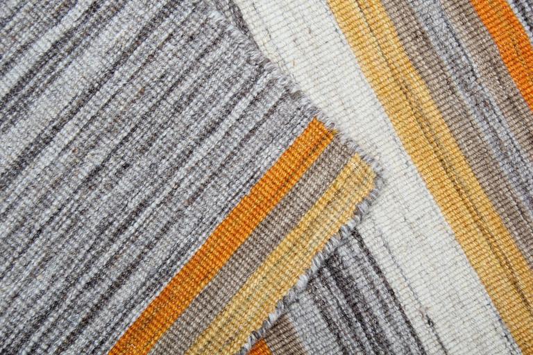 Handwoven Orange Kilim Rug Oriental Wool Area Rug Flat Weave Carpet 195x249cm 