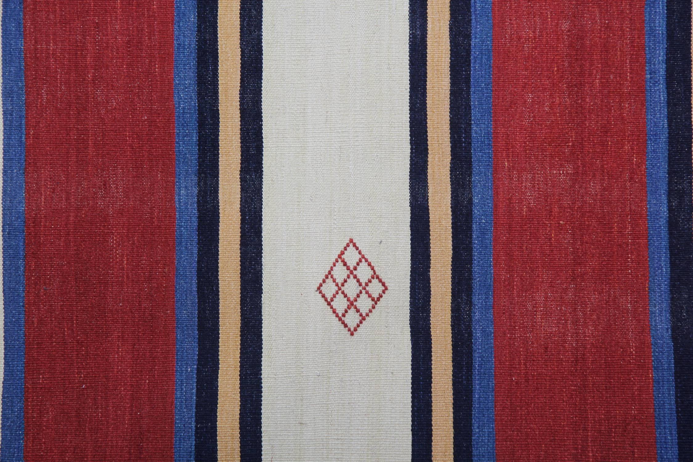 red and blue striped rug