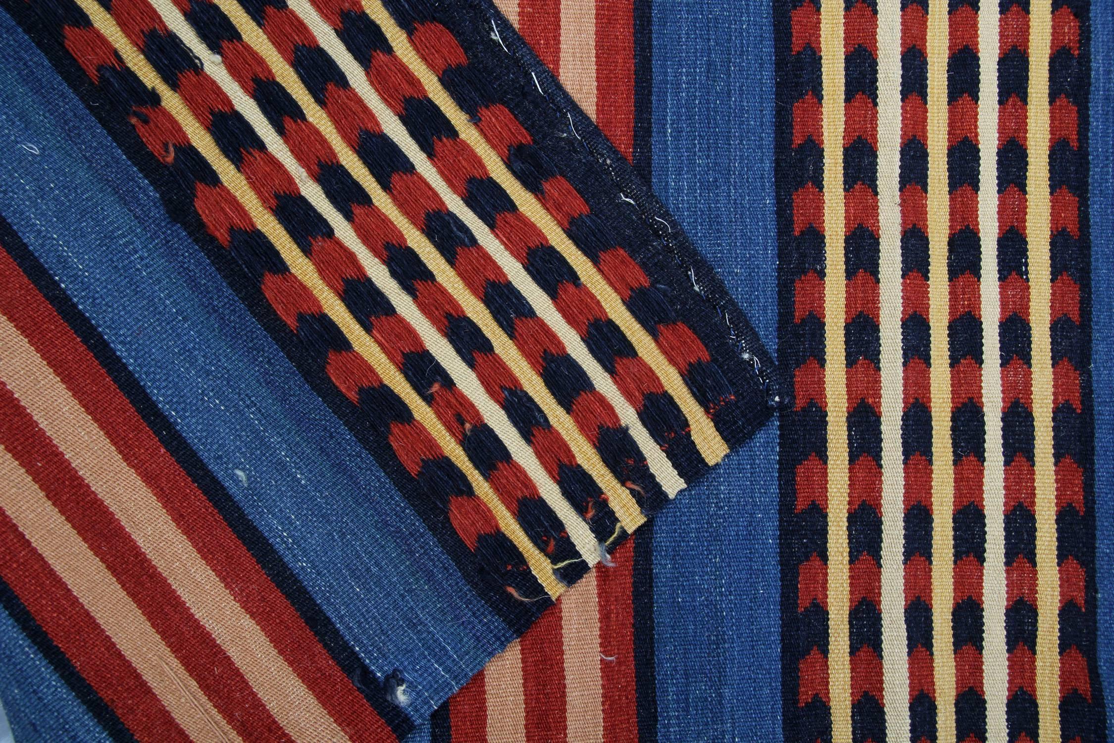Afghan Modern Striped Kilim Rug Handmade Carpet Transitional Flat-Woven Area Rug For Sale