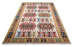 Handmade Carpet Tribal Kilim Rug Geometric Green Cream Area Rug