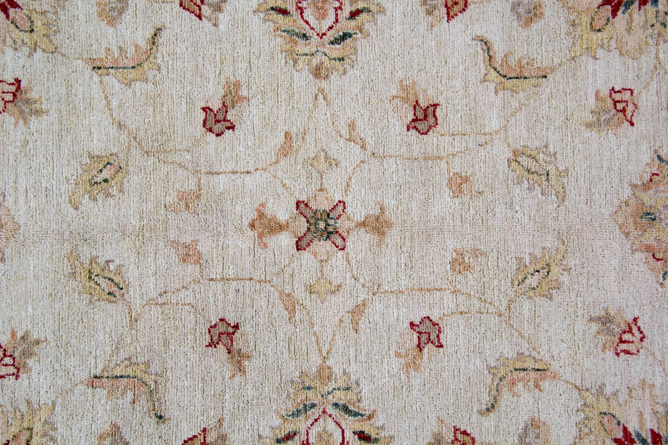 Hand-Knotted Oriental Rug Hand Made Carpet, Afghan Ziegler Style Rugs Cream Floral Rugs For Sale