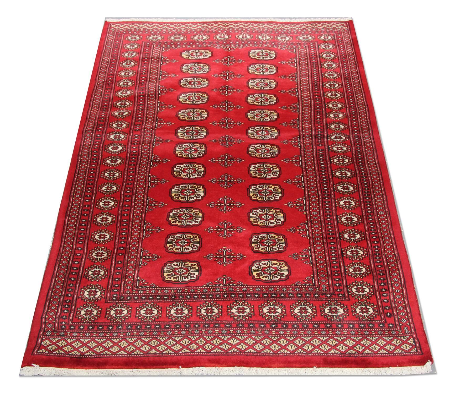 Bokhara rugs and hallway runners are hands knotted in Pakistan by master weavers in a traditional elephant's foot motif. The 100% wool pile is dyed and washed to create a luster that is unique to this classic collection. Buy online for huge savings