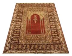 Red Antique Rugs, Traditional Carpet Turkish Rug, Mihrabi Living Room Rug
