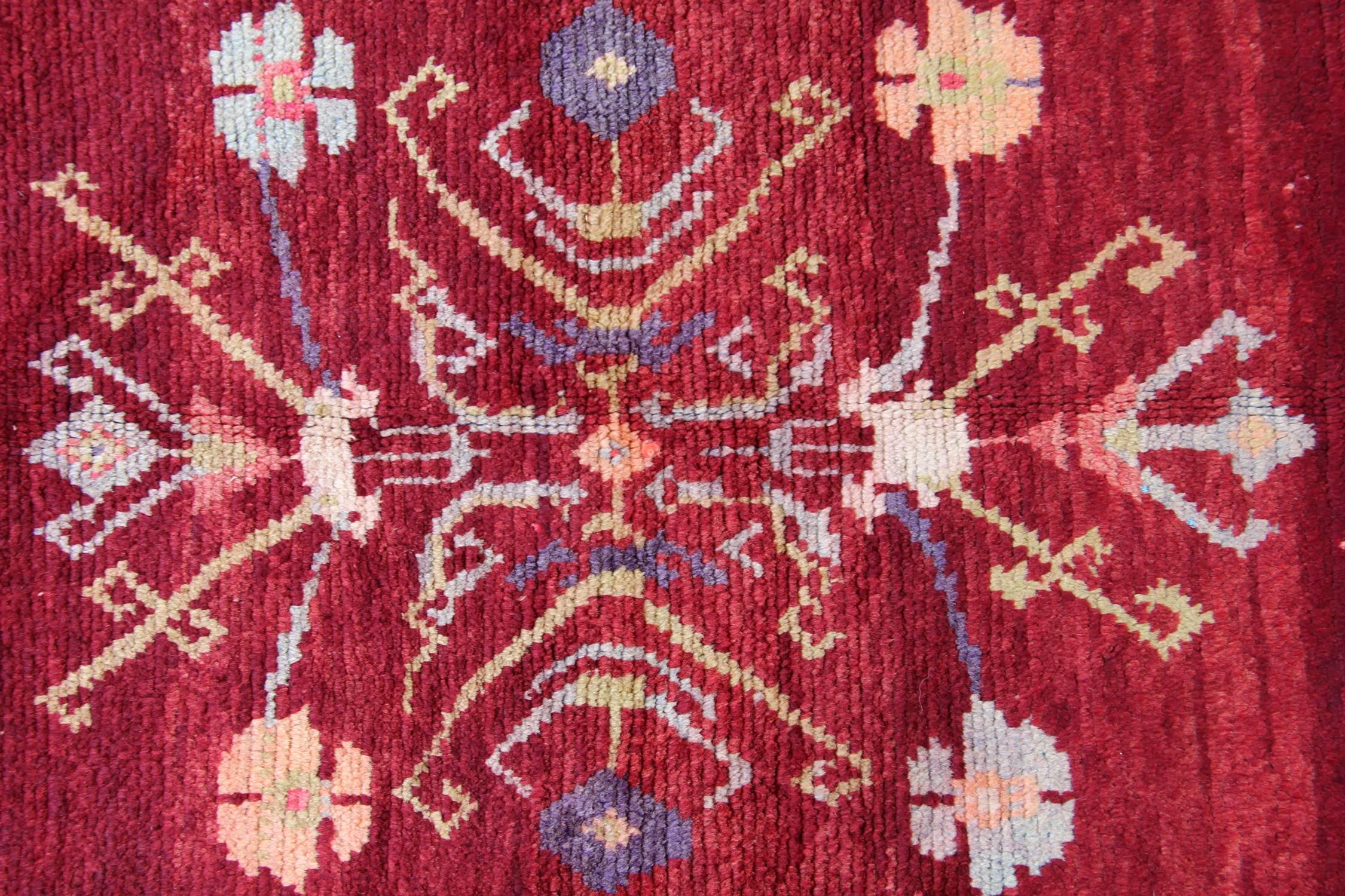 High Victorian Red Antique Rug, Konya Turkish Carpet Oriental Rug, Geometric Patterned Rug