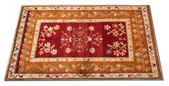 Red Antique Rug, Konya Turkish Carpet Oriental Rug, Geometric Patterned Rug