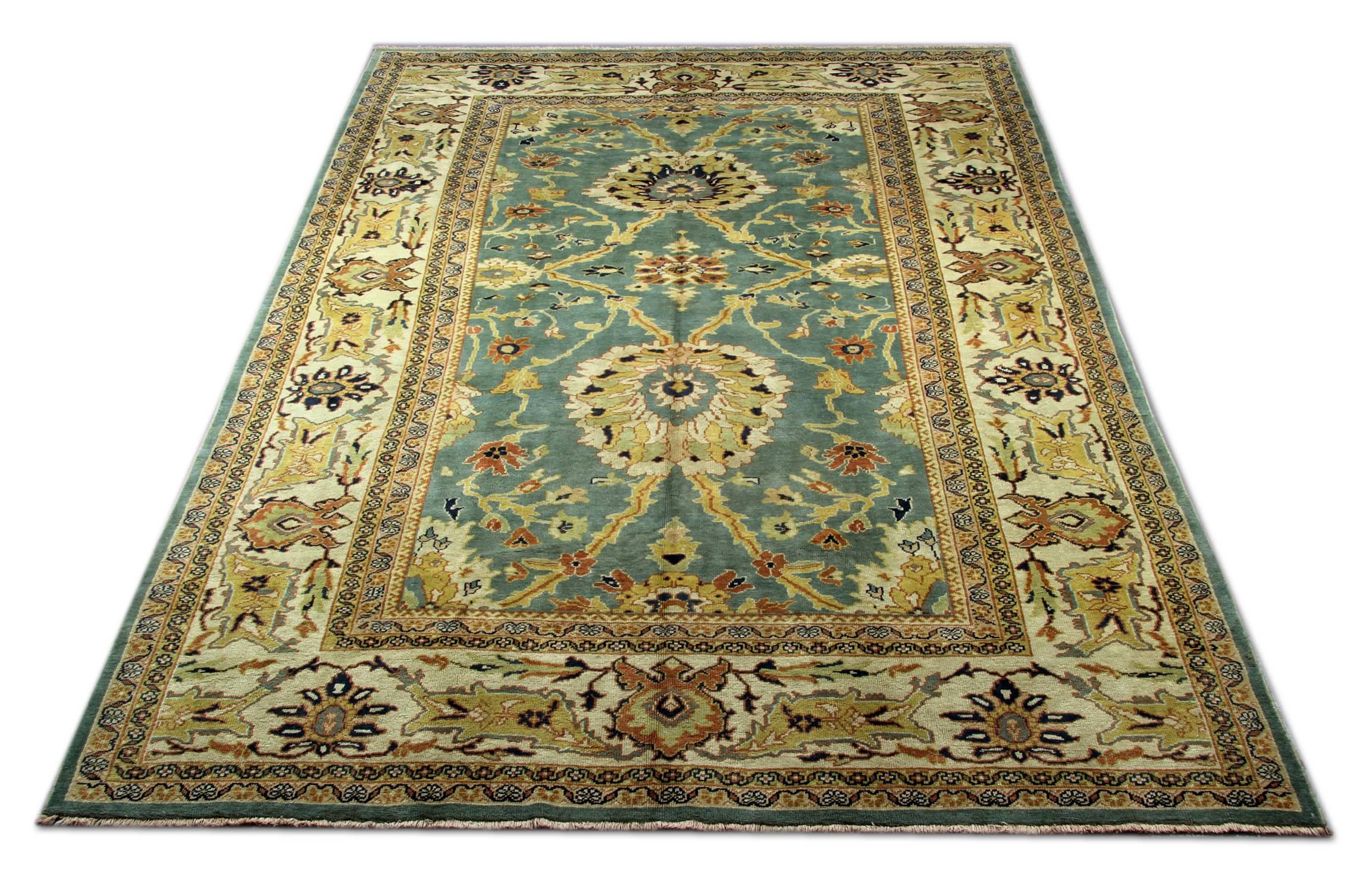 This carpet rug is a Ziegler Sultanabad rug made on our looms by our master weavers in Iran. This floral rug is handmade with all natural veg dyes all hand spun wool. The large-scale design of these vintage rugs makes Sultanabad regarded as the most