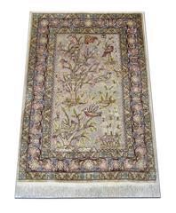 Pure Silk and Metallic Pictorial Hereke Carpet