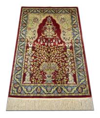 Turkish Hereke Oriental Rug with Weaver's Mark in Small Size, Silk Pile