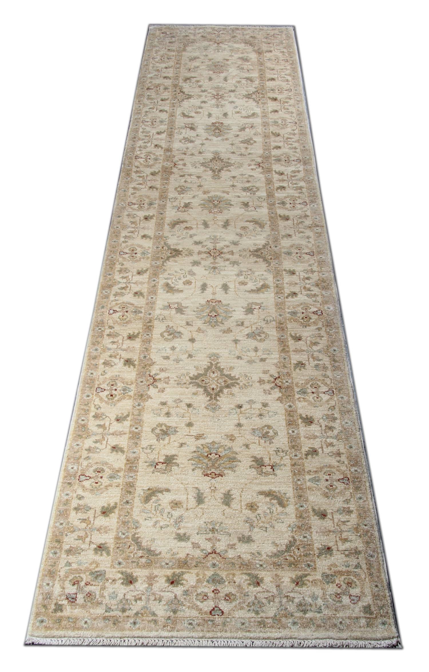 This oriental rug runners, Ziegler Sultanabad style traditional rugs runner made on our own looms by our master weavers in Afghanistan, these handmade carpet runners are made with all-natural vegetable dyes all handspun wool. The large-scale design