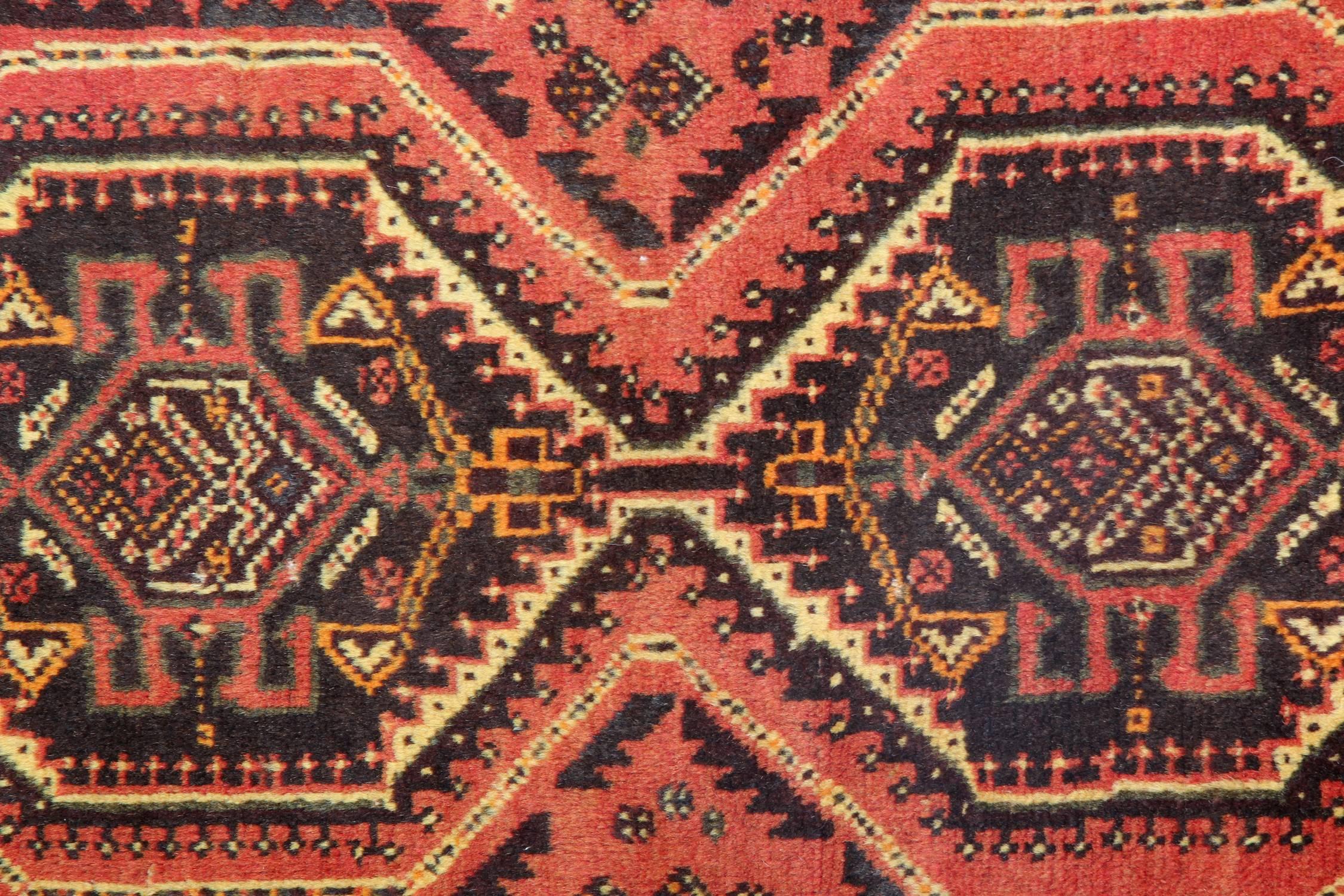 Turkish Vintage Oriental Tribal Rug, Geometric Handmade Wool Carpet Area Rug For Sale