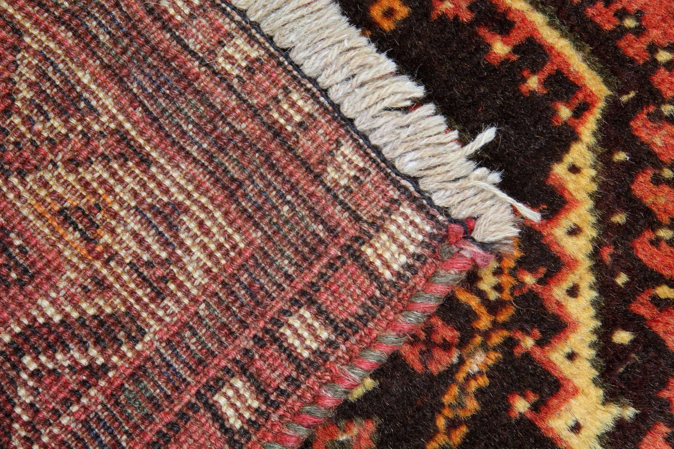 Hand-Knotted Vintage Oriental Tribal Rug, Geometric Handmade Wool Carpet Area Rug For Sale