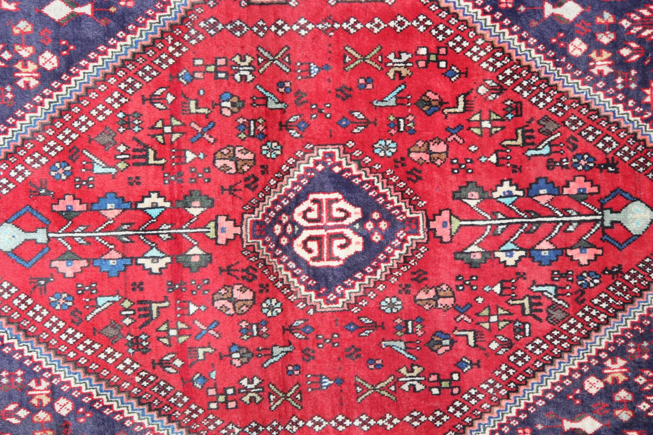 Tribal Red Geometric Wool Oriental Rug, Traditional Carpet Handwoven Area Rug For Sale
