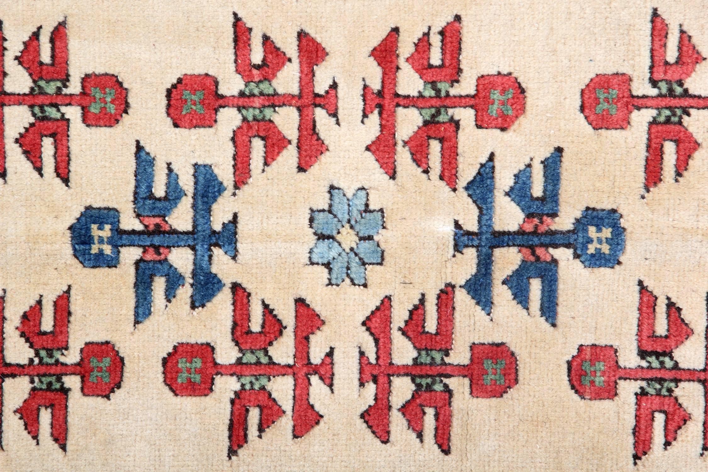 Orientalischer Teppich aus Wolle, handgefertigter Teppich im Stammesstil, Teppich aus Wolle (Stammeskunst) im Angebot