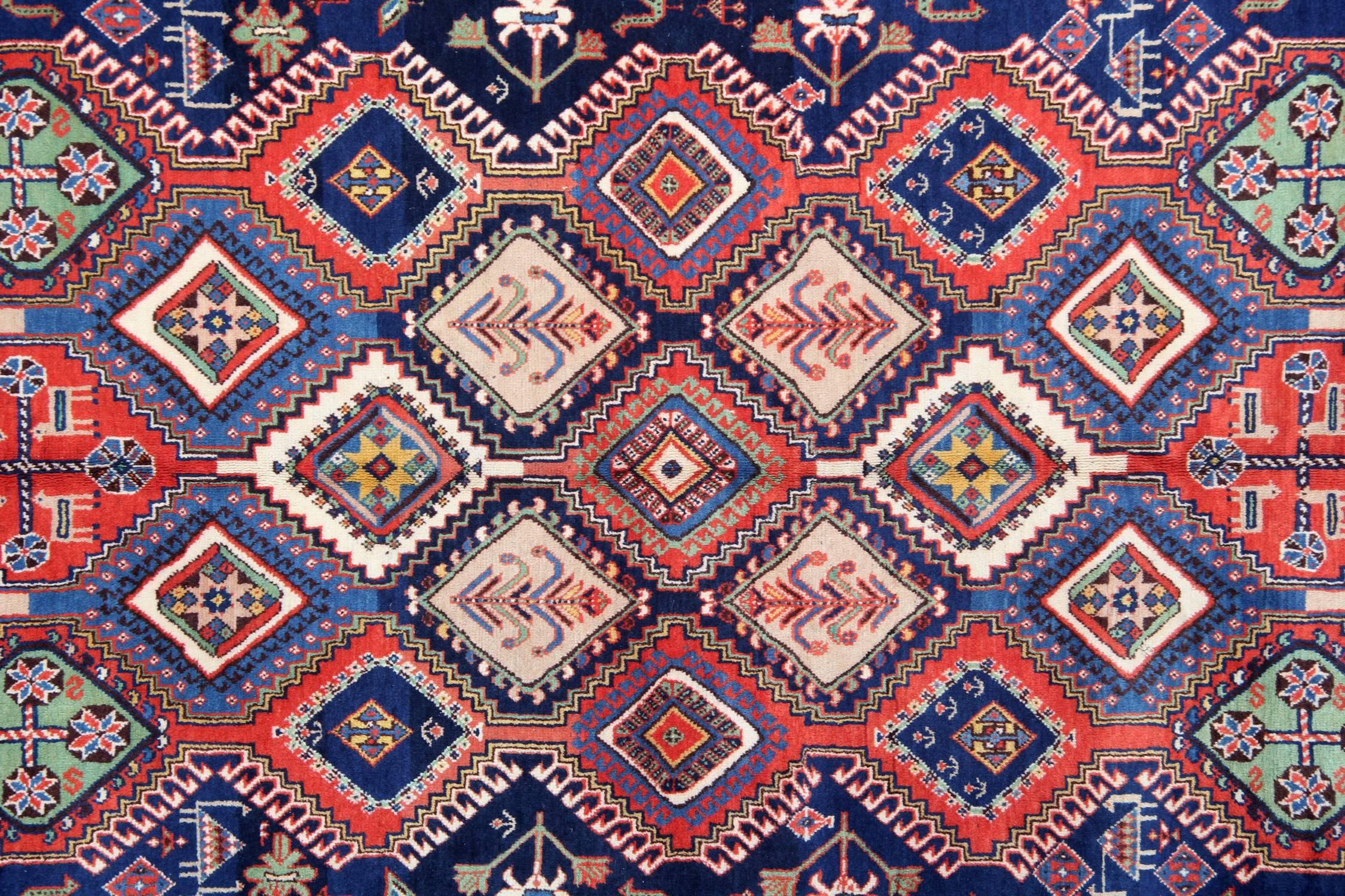 Azerbaijani Handmade Antique Rug Oriental Caucasian Rug, Geometric Tribal Carpet For Sale