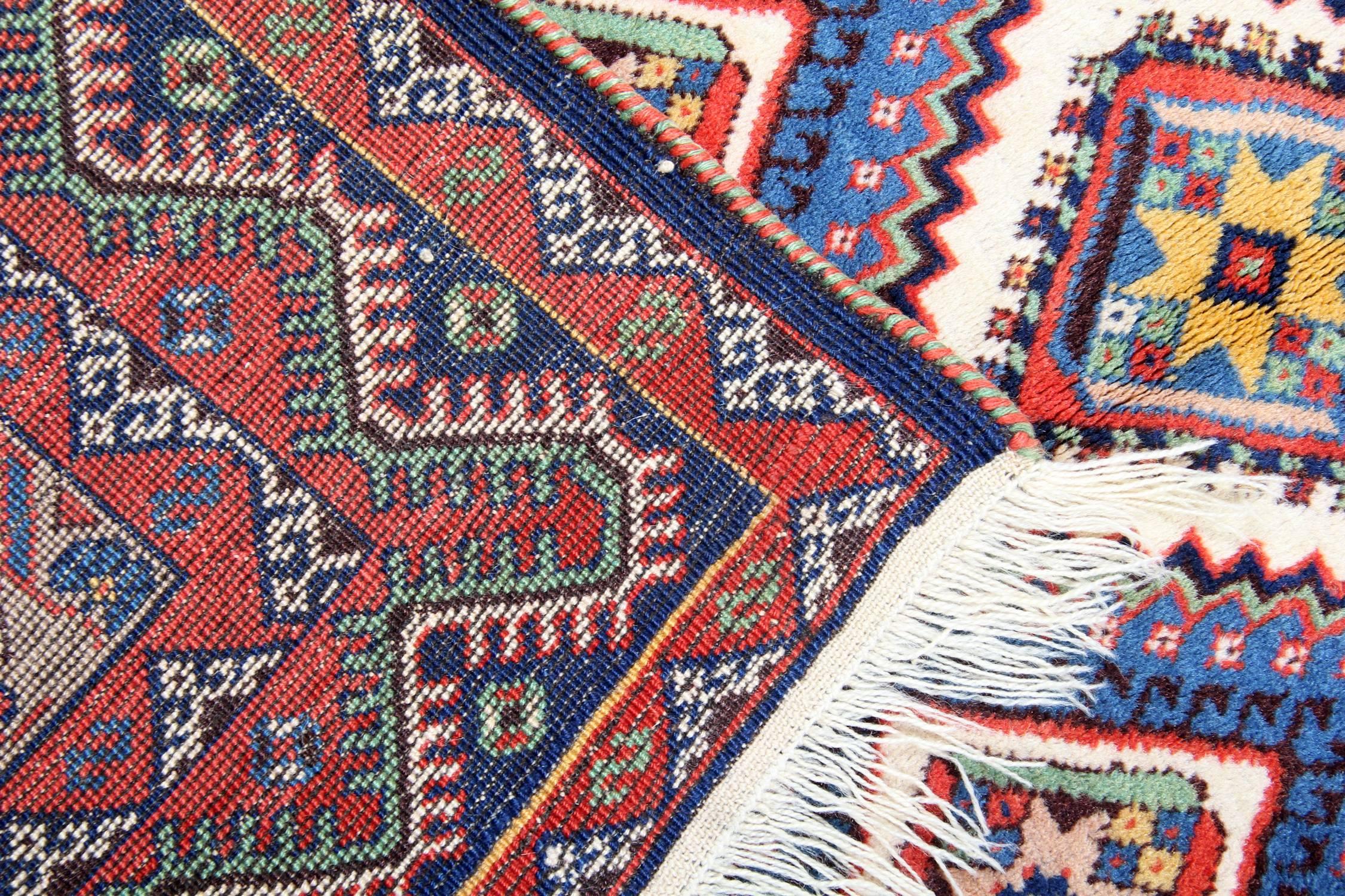 Beaded Handmade Antique Rug Oriental Caucasian Rug, Geometric Tribal Carpet For Sale