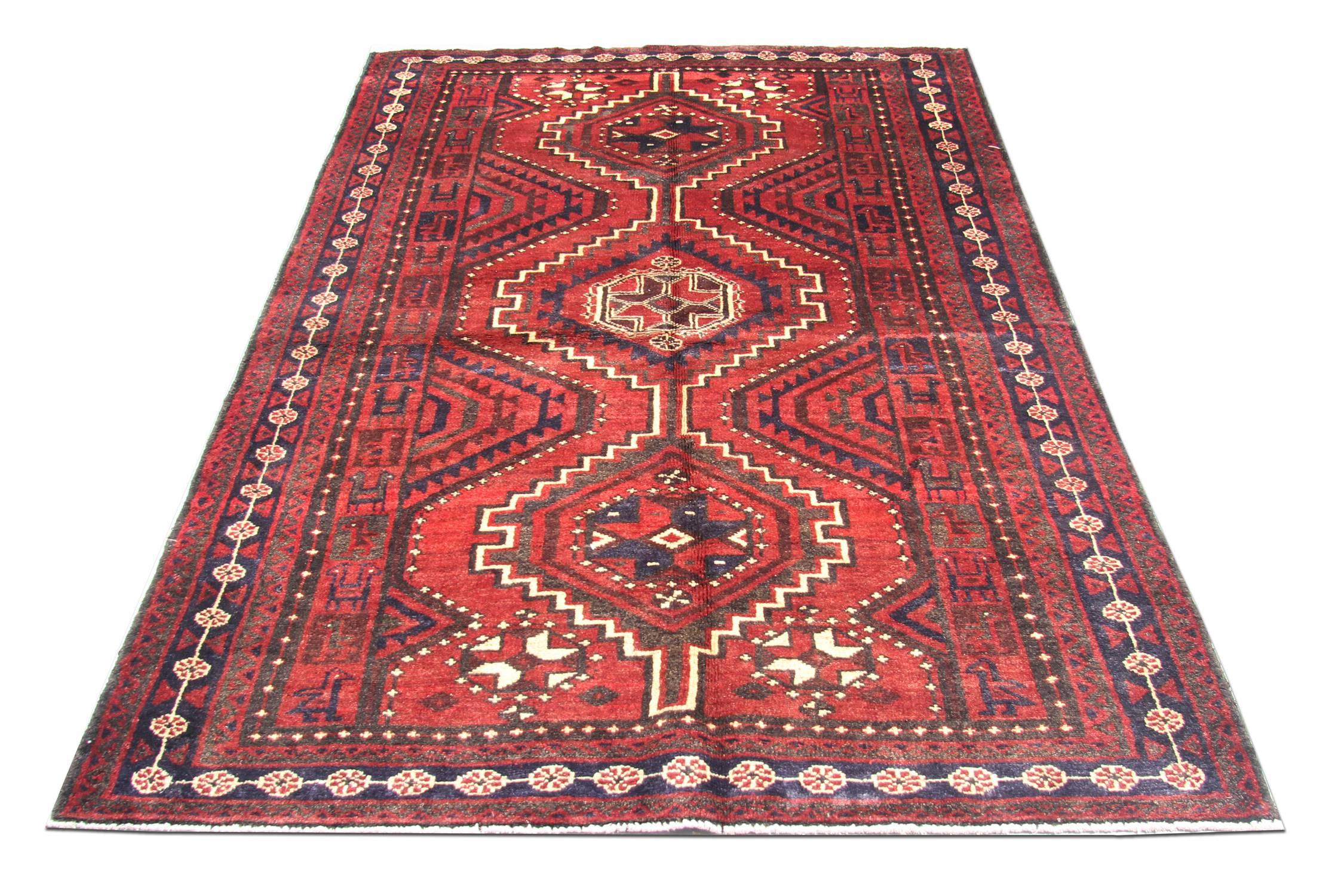 Tribal Oriental Afghan Carpet, Traditional Red wool Area Rug Handwoven For Sale