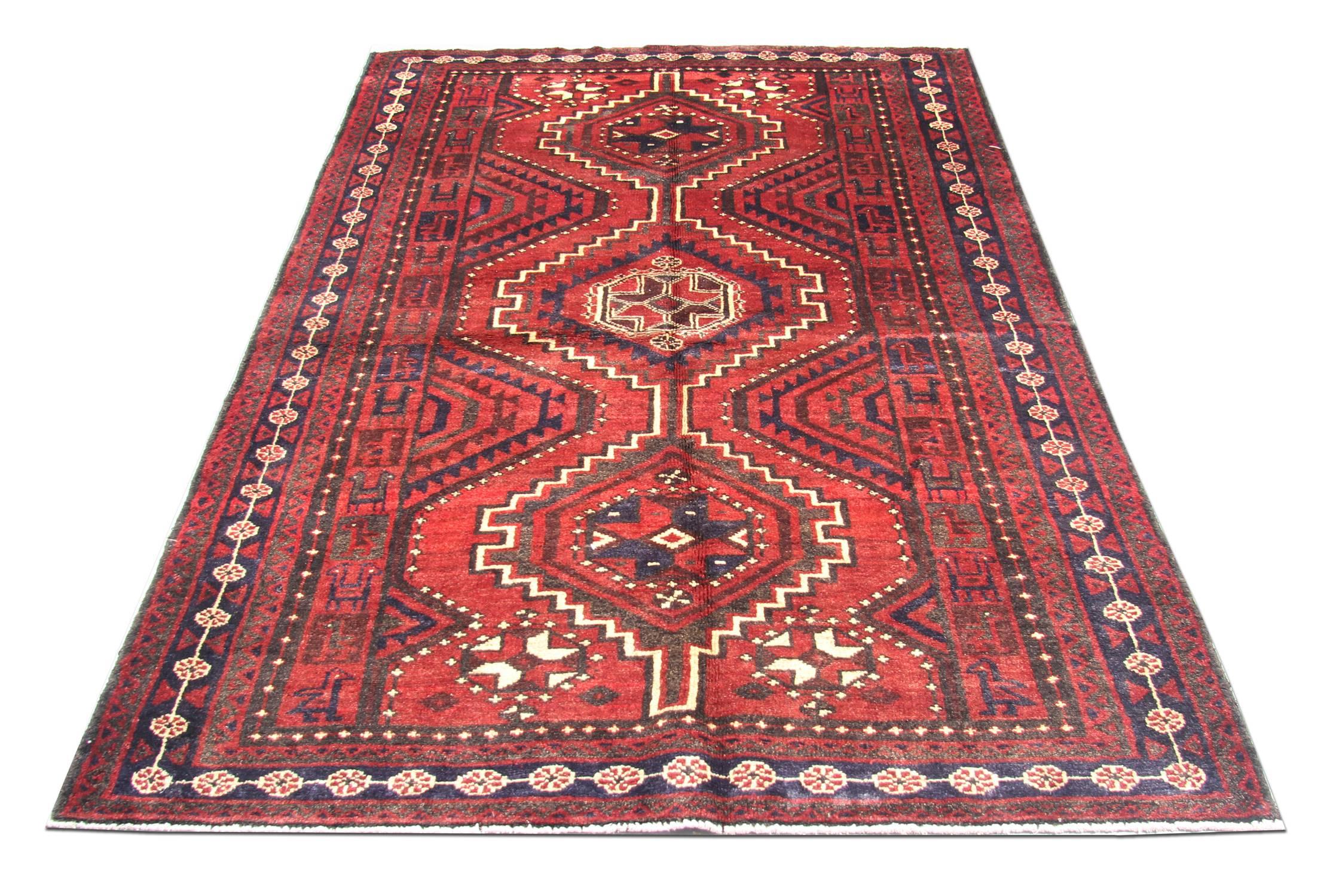 Alfombra afgana oriental, alfombra tradicional de lana roja tejida a mano Tribal en venta