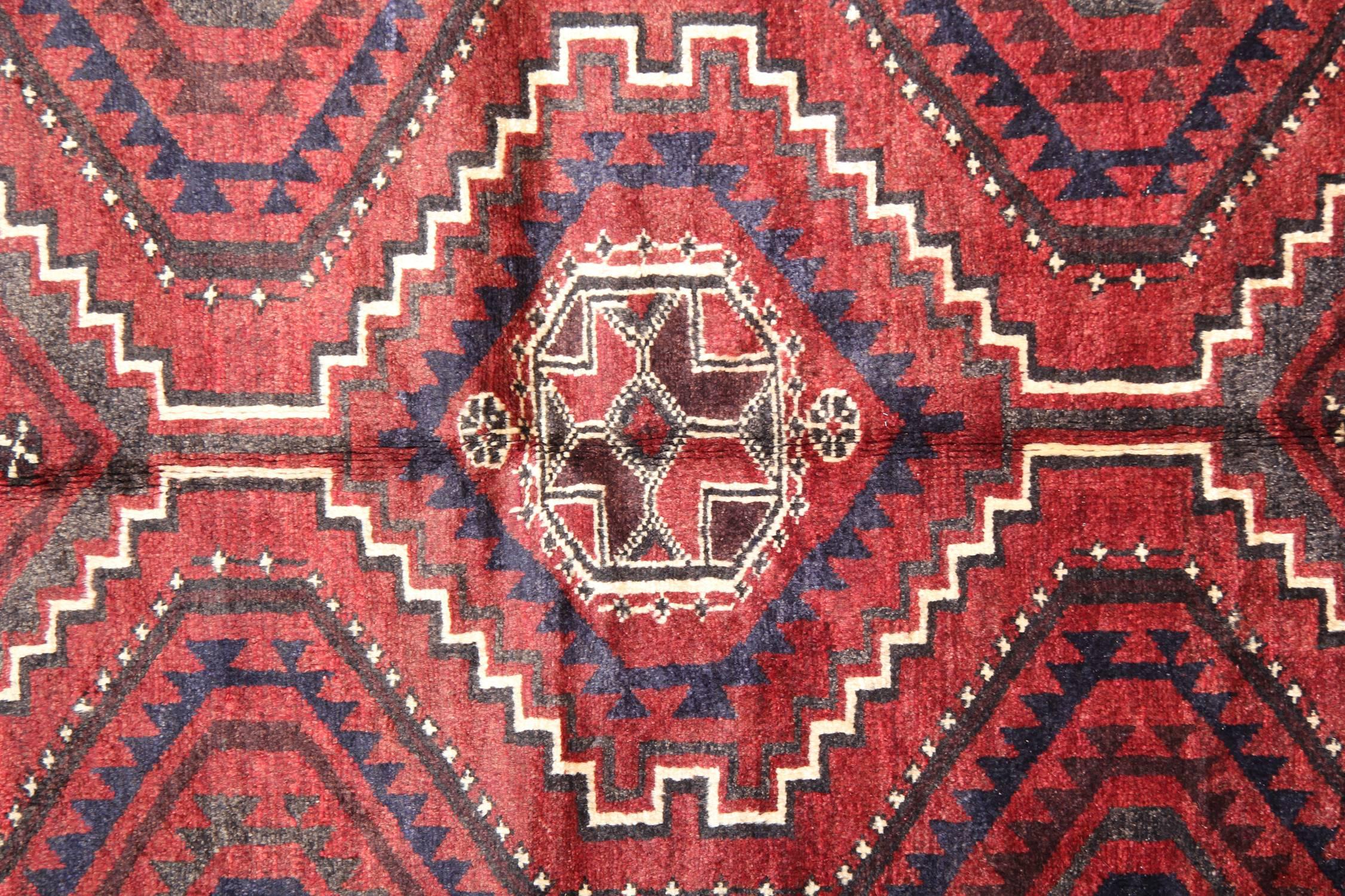 Hand-Knotted Oriental Afghan Carpet, Traditional Red wool Area Rug Handwoven For Sale
