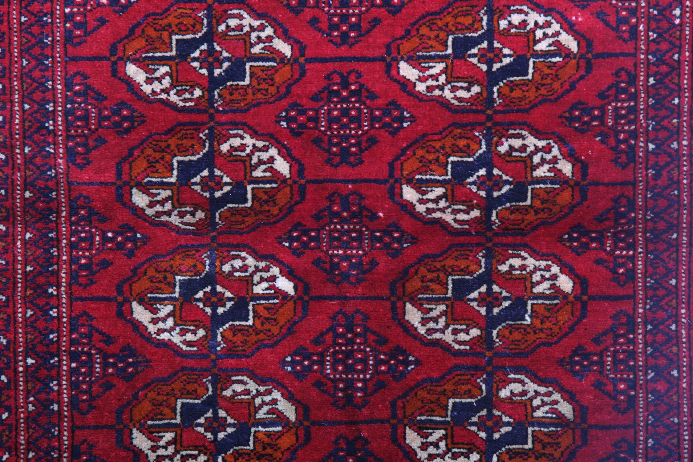 Rustic Antique Rugs Turkman Traditional Red Rug, Handmade Wool Area Rug