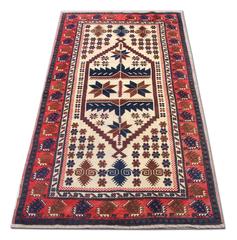 Handgefertigte Vintage-Teppiche, geometrischer orientalischer rot-beigefarbener Teppich