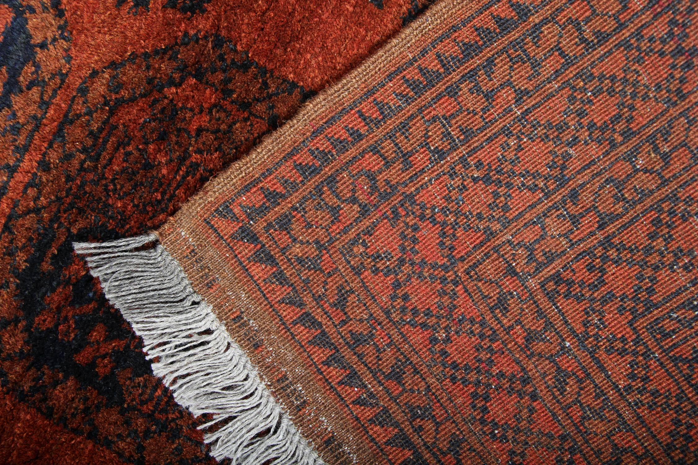 Rustique Tapis orange afghan artisanal rouille, tapis vintage en laine orientale en vente
