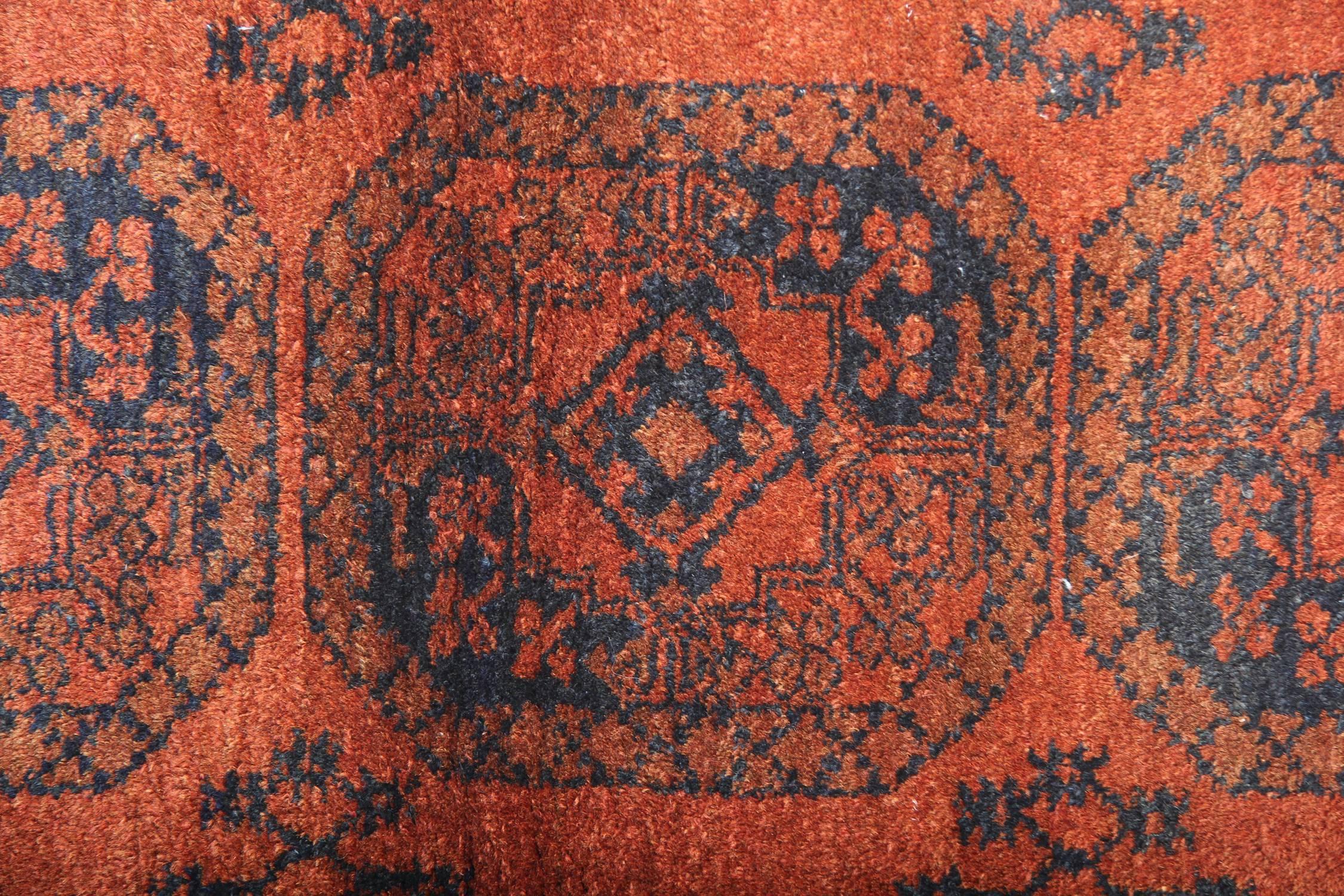 Hand-Knotted Rust Handmade Carpet Orange Afghan Area Rug, Oriental Wool Vintage Rugs For Sale