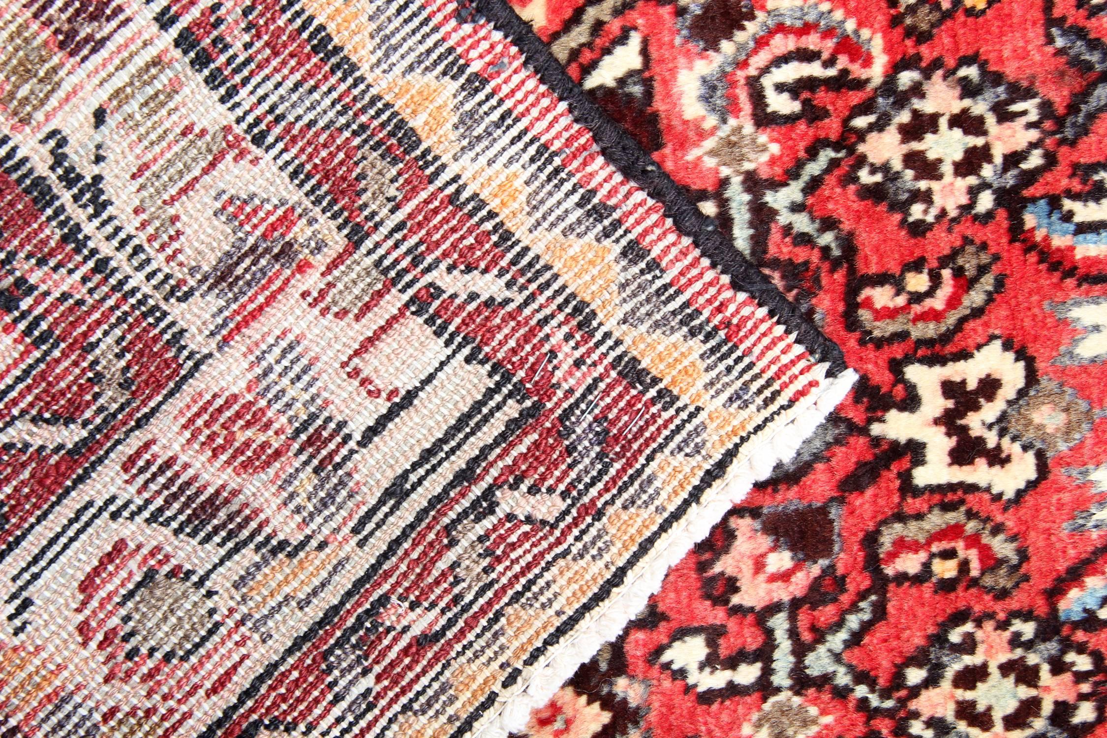 Azerbaijani Vintage Oriental Rug Tribal Carpet Red Wool Area Rug For Sale