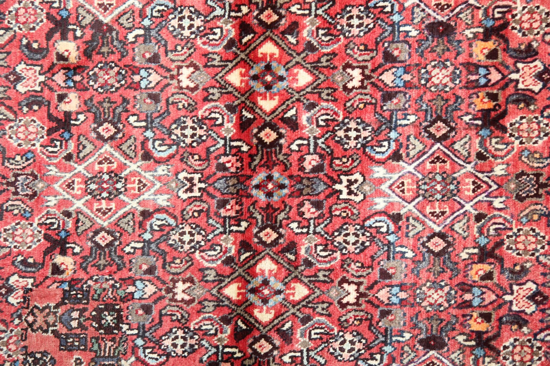 Hand-Knotted Vintage Oriental Rug Tribal Carpet Red Wool Area Rug For Sale