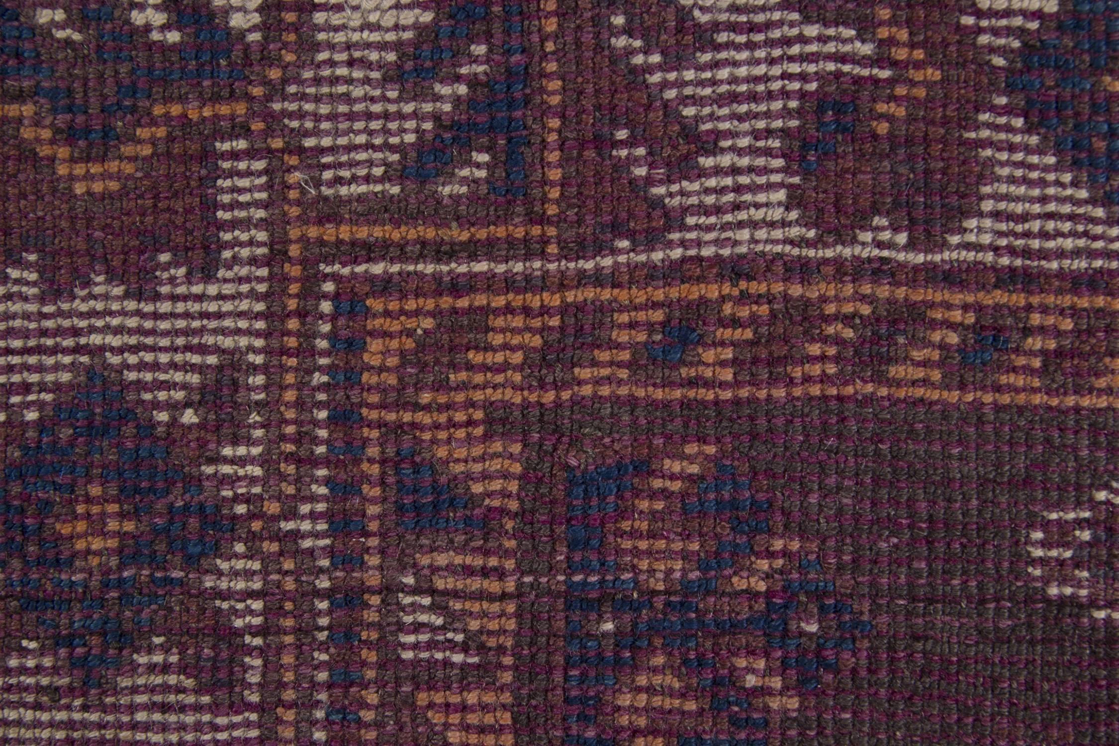 Rustic Vintage Rug Geometric Paisley Rug, Purple Oriental Handmade Carpet