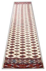 Turkman Runner Rug, Ivory Handmade Bukhara Geometric Runners for Sale