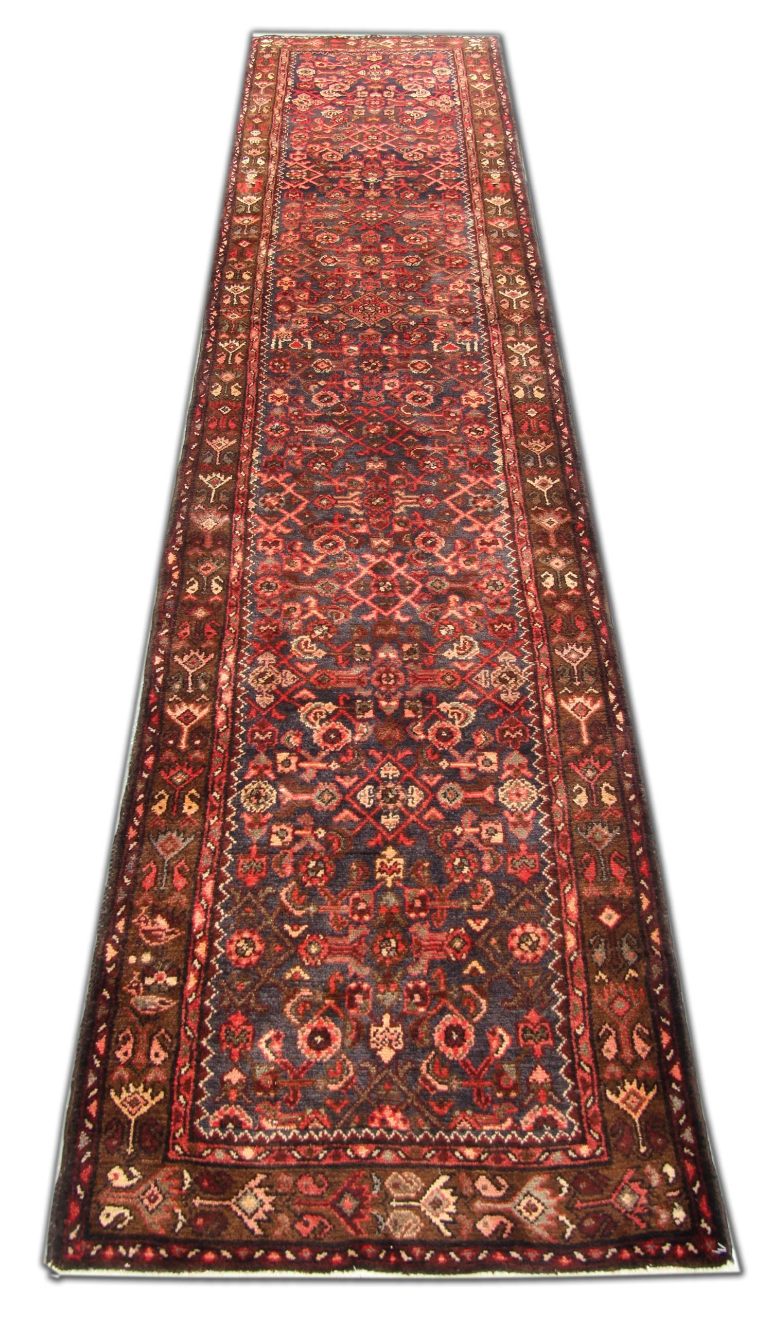 Mid-Century Modern Long Traditional Oriental Runner Rug Narrow Handwoven Wool Carpet Runner For Sale