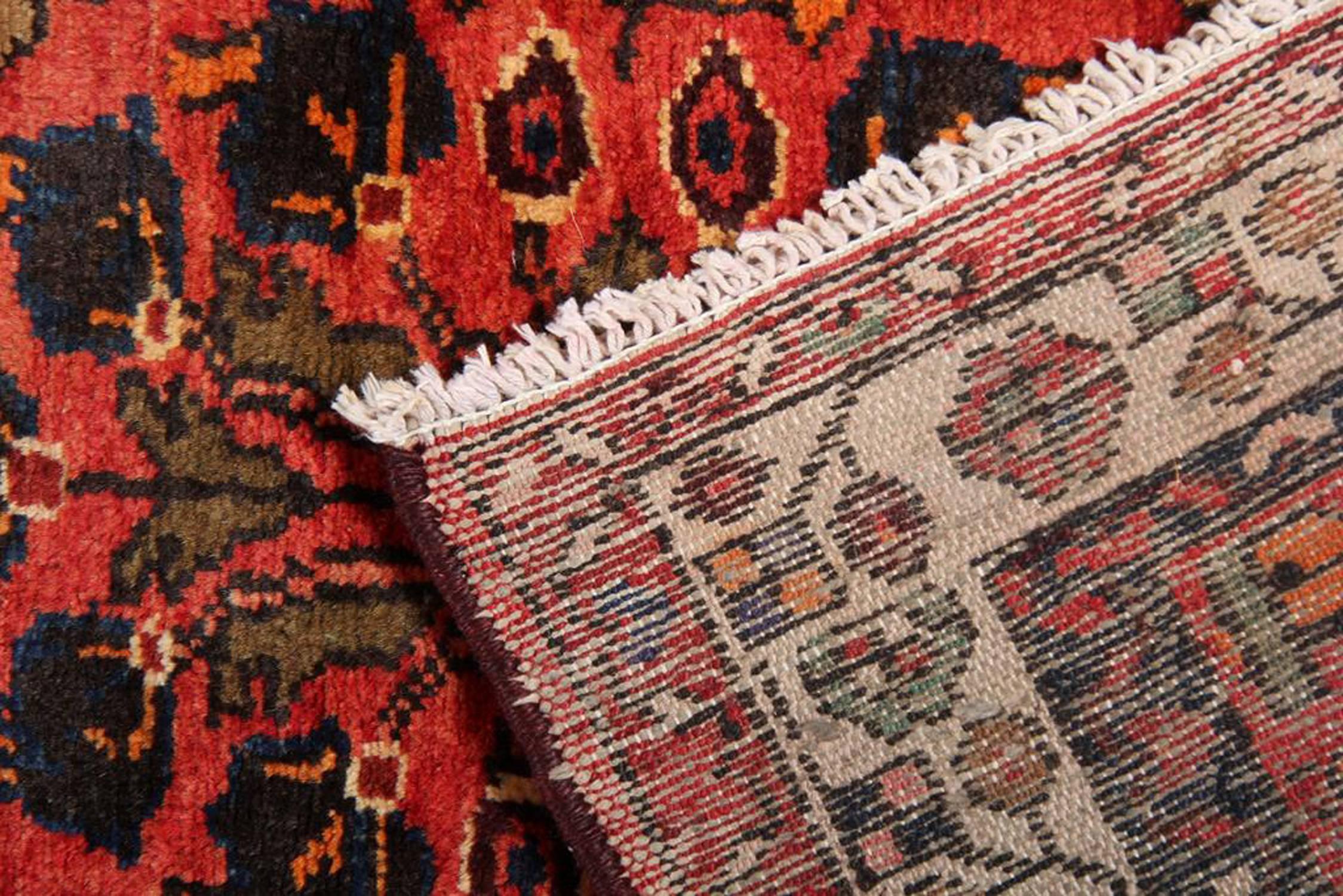 Art Nouveau Handwoven Oriental Runner Rug, Traditional Red Wool Vintage Rug For Sale